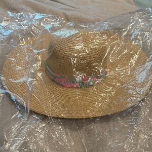 Lilly Pulitzer Wide-Brim Straw Hat with Pink & Green Tropical Band